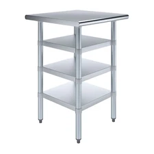 24 in. x 24 in. Stainless Steel Work Table With 3 Shelves | Metal Utility Table