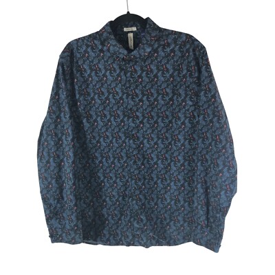 Artefact Mens Button Down Shirt Long Sleeve Stretch Floral Blue Black L Regular