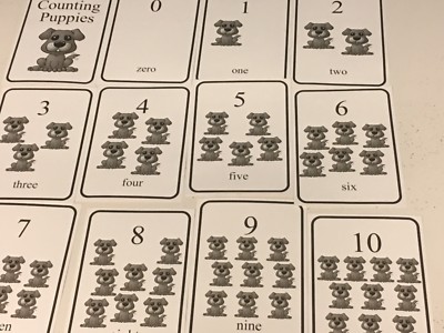 12 cards - Puppies Counting Cards - Pre school Kindergarten Math