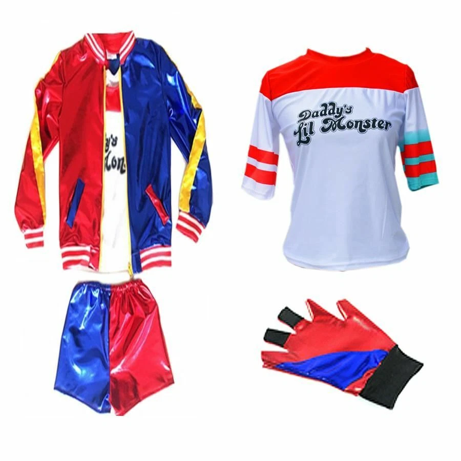 Halloween Costume Super Hero Harley Quinn Deluxe T-shirt Jacket Coat Short Glove Halloween Costume Super Hero Harley Quinn Deluxe T-shirt Jacket Coat Short Glove