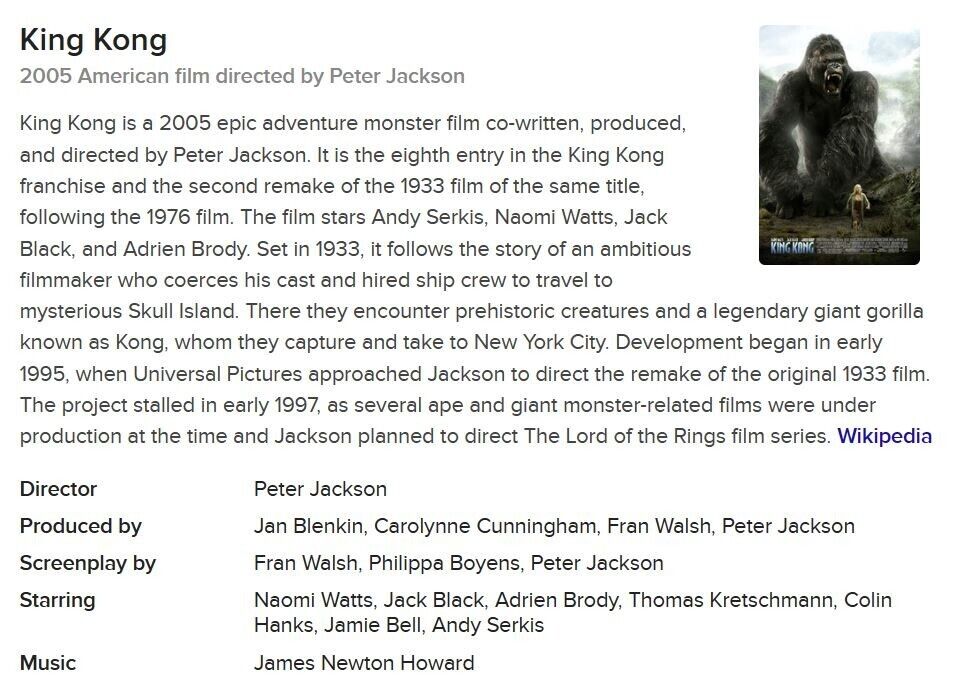  King Kong (Widescreen Edition) : Naomi Watts, Jack Black,  Adrien Brody, Jamie Bell, Andy Serkis, Thomas Kretschmann, Colin Hanks,  Peter Jackson, Jan Blenkin, Carolynne Cunningham, Fran Walsh, Peter  Jackson, Fran Walsh