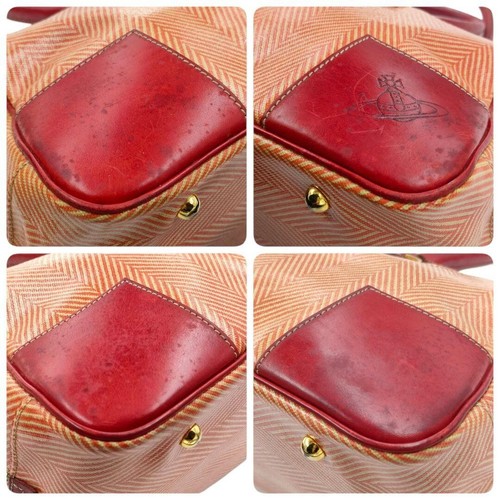 Vivienne Westwood Women's Tote Hand Boston Bag Vintage Orange Red Leather Ladies - Picture 4 of 10