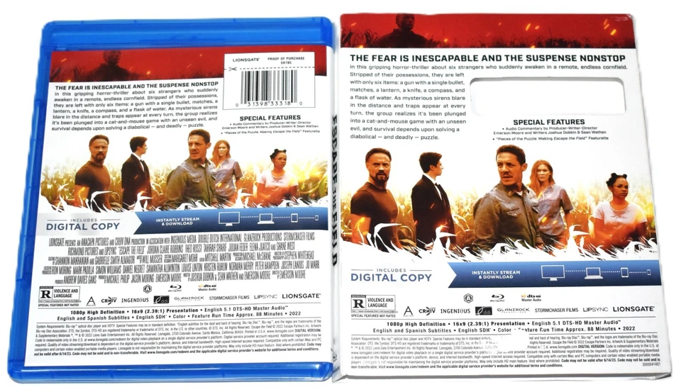 ESCAPE THE FIELD Mystery Horror Thriller US Blu-ray - PLAYS PERFECT Foto 2 de 4