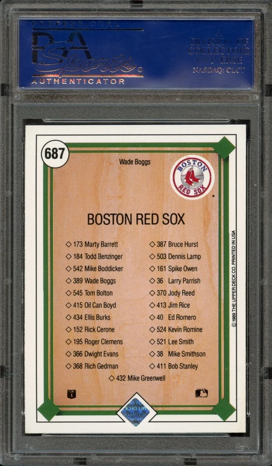 BB - 1989 Upper Deck - #687 - Wade Boggs Red Sox Checklist - PSA 10 - GEM MT - Image 2 of 2