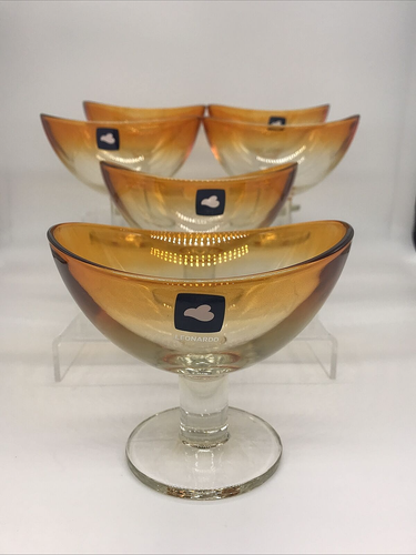 6 MCM Leonardo deutsche Schalen hoher niedriger Fuß orange bernsteinfarbenes Glas Dessert Obst gebraucht, in einwandfreiem Zustand - Bild 9 von 12