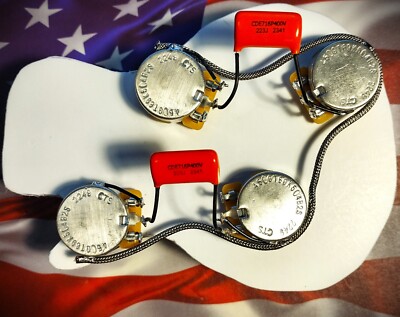 Les Paul Prewired CTS 500K Audio Taper Pots Long Shaft 3/4 Orange Caps Gavitt.