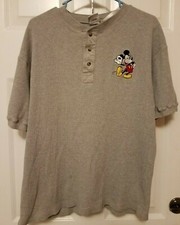 Vintage Mickey Mouse Disney Store Mens Medium Waffle Knit SS Henley Shirt