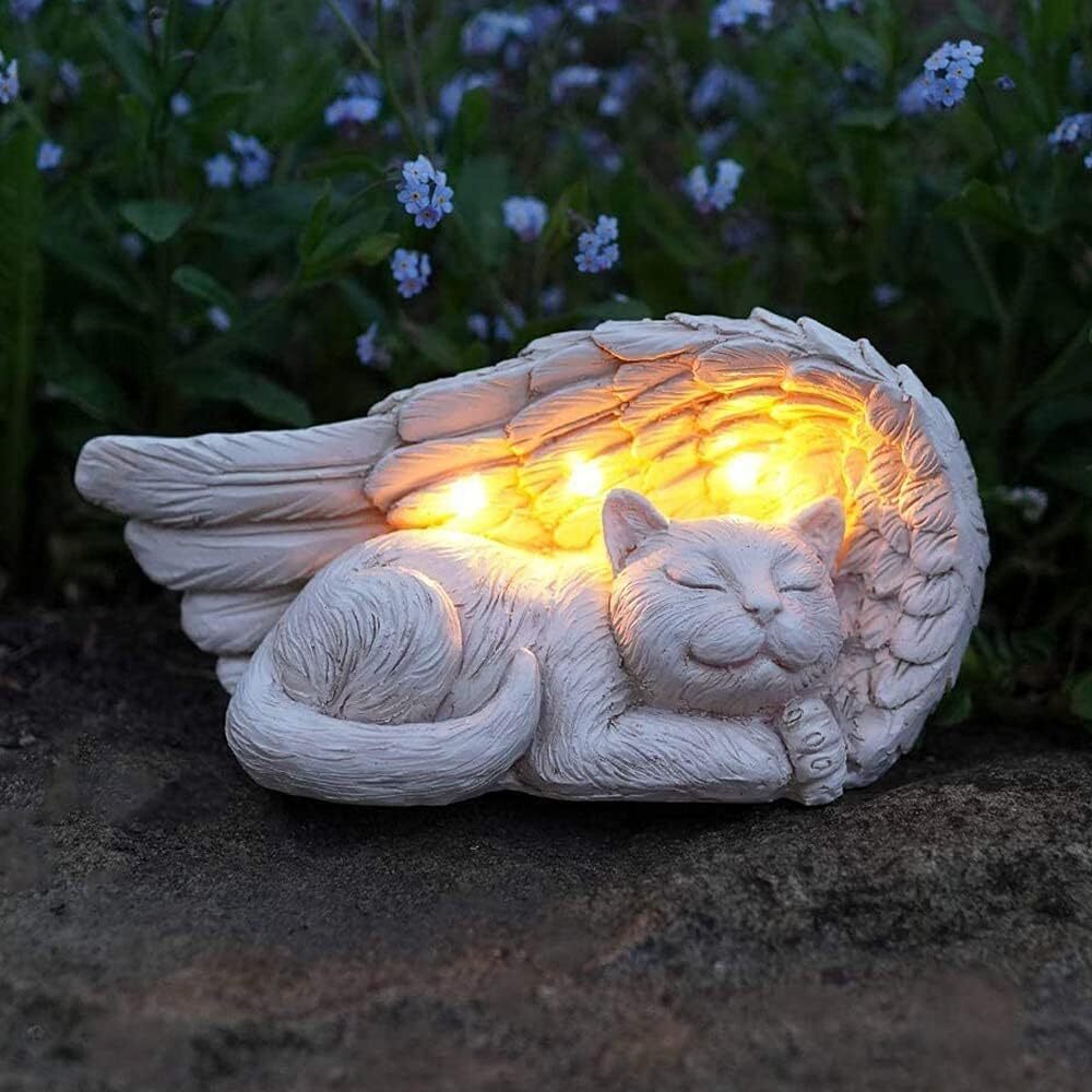 iHeartCats Forever My Guardian Angel Cat Memorial Garden Solar Light White