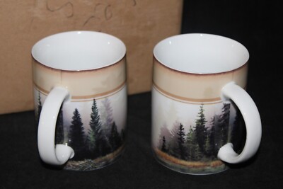 WILD WINGS Otter's Pond (Misty Forest) 4 Ceramic Coffee Mugs Bob Metropulos