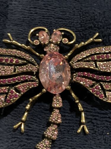 HEIDI DAUS Trembling Brilliance Dragonfly Brooch Pin Rose PINK Crystals - Afbeelding 1 van 3