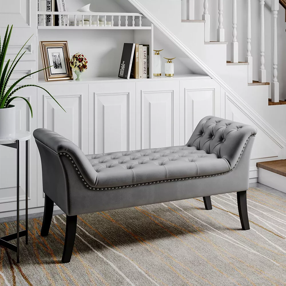 Upholstered Velvet Fabric Bed End Bench Chair Ottoman Stool Window
