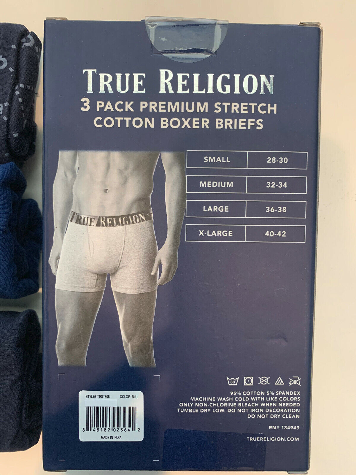 Mens True Religion 3-pack Cotton Stretch Boxer Briefs S (28-30) Blue ...