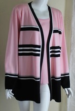 New Exclusively Misook Sz 2x Elegant Pink Black Twinset Jacket Tank Top Knit