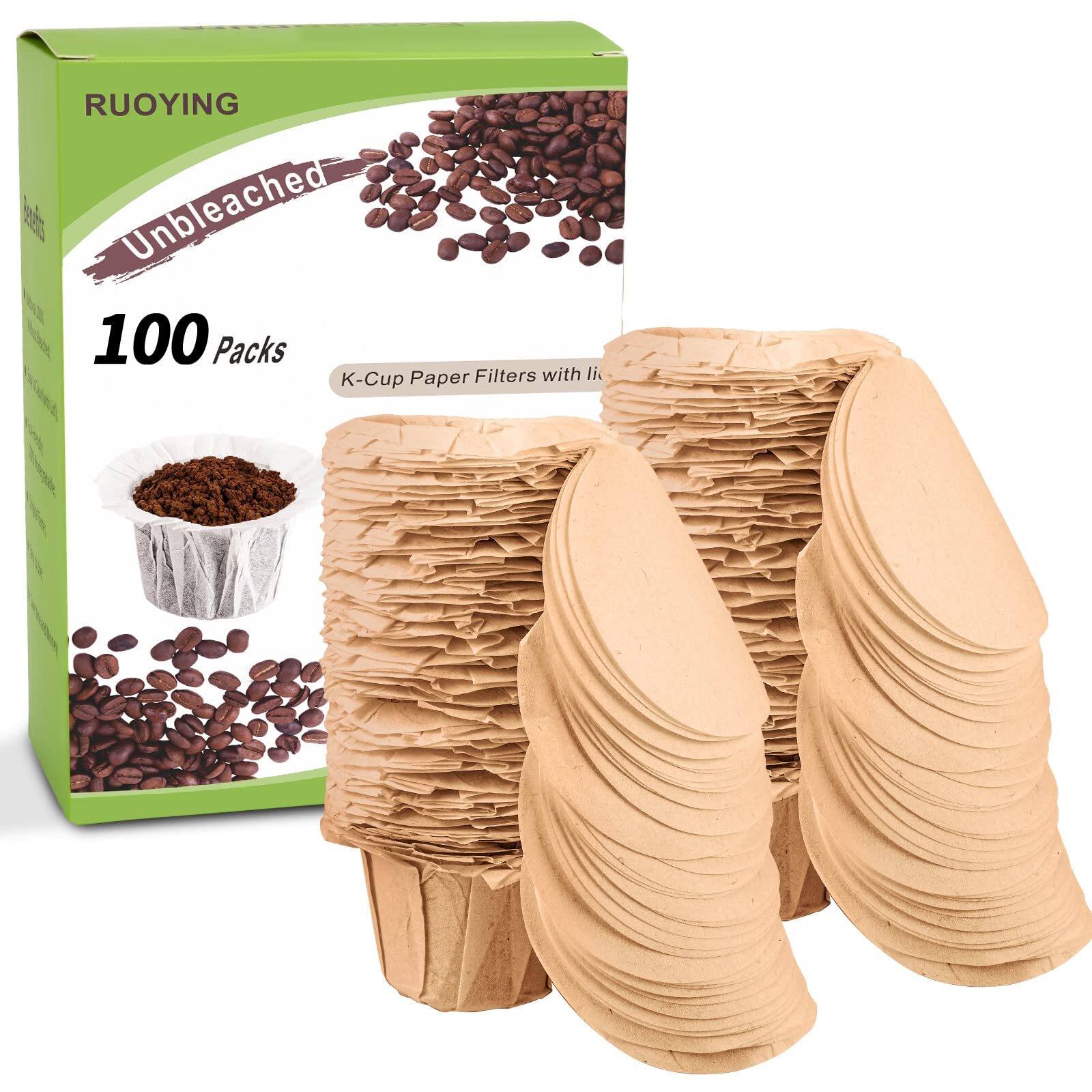 Unbleached Eco-Friendly Keurig K-Cup Disposable Paper Filters with Lid  