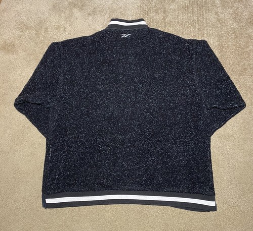 Vintage 90s Reebok Legacy Black/White 1/4 Zip Pullover Soft Fleece Jacket Size L - Picture 9 of 11