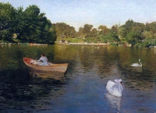 Art Oil painting William Merritt Chase - On the Lake, Central Park with swan