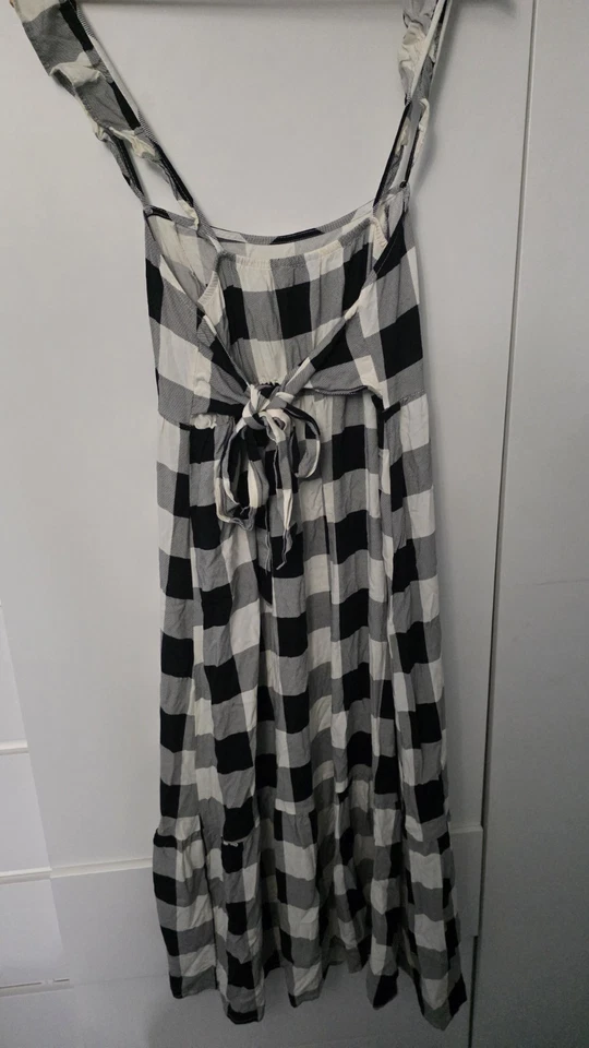 New Look Black & White Gingham Dress, Square Neck, Tie Waist, Strappy, 14 - Image 2 of 4