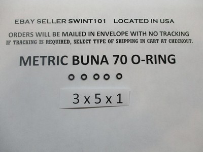 3mm ID x 5mm OD x 1mm thick O-ring. Buna-70.    Quan 5.