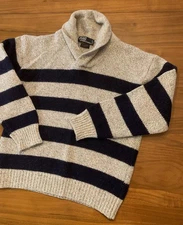 Vintage Polo Ralph Lauren Lambswool Sweater Mens L Shawl Made in USA Fisherman
