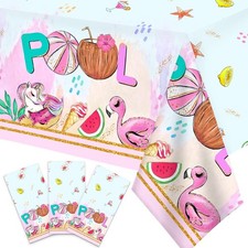 Zhynice Summer Pool Party Decorations Flamingos Unicorns Tablecloth Disposabl...