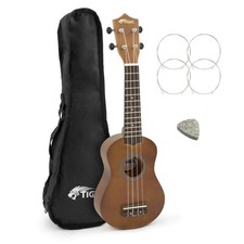 Tiger Beginners Left Handed Soprano Ukulele in Natural with Bag