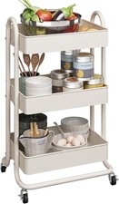 3-Tier Metal Utility Rolling Cart, Heavy Duty Multifunction Cart with Lockable