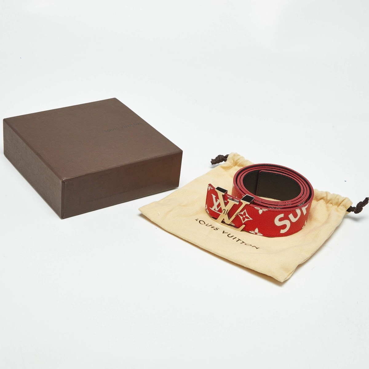 Louis Vuitton x Supreme Red Monogram Leather LV Initiales Belt 90