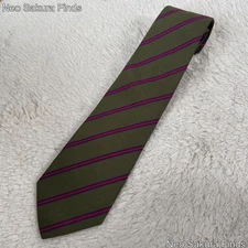 Drake's Neck Tie Green Pink Striped Silk 100% Excellent Used Gift from England