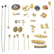 Victorian Gold-Filled Morning Hair Hat Pins Mixed Jewelry Lot of 29 #M1381-1