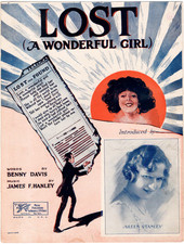Lost (A Wonderful Girl), Aileen Stanley Photo, 1922 Antique Sheet Music