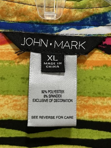 JOHN MARK mehrfarbig gestreiftes Hemd mit Knöpfen XL geraffte Bindeärmel Drahtkragen künstlerisch - Bild 5 von 8
