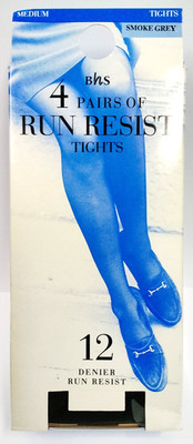 BHS 1990s Vintage 12 Denier Smoke Grey Run Resist Tights 4 Pair Pack Med 42''Hips