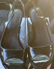 Nine West Black Patent Leather Slingback Stiletto Peep Toe Heels Women 7.5M