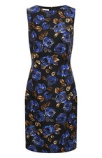 Oscar De La Renta Dress Blue Black Floral Botanical Silk Sleeveless XL 12