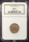 1913 Type 2 Buffalo Nickel certified MS 62 by NGC!
