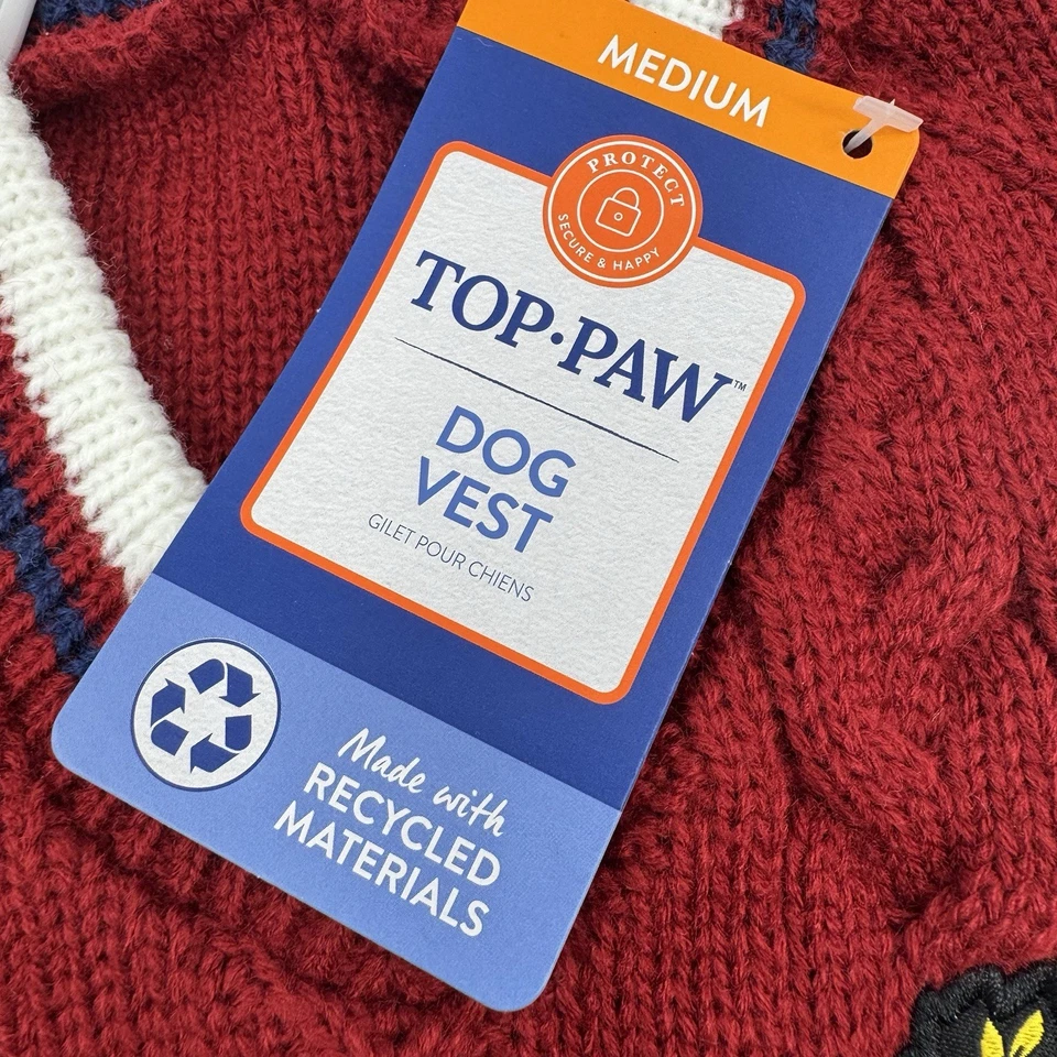 Chaleco Suéter TOP PAW Talla MEDIANO Perro Con Cresta Rojo Cuello en V Tejido Acrílico Foto 4 de 4