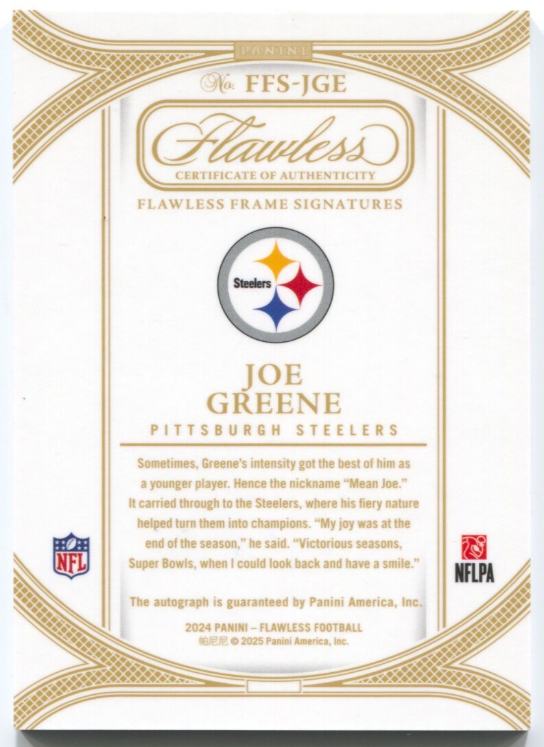 2024 Panini Flawless Joe Greene Autograph Frame Signatures Auto #/25 view 2