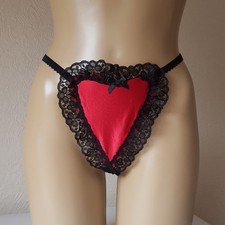 ~Clearance~ Sexy Satin Heart & Lace Thong One Size (UK 8-12) Hot Red/Black