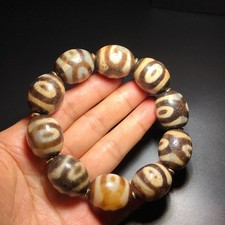 Vintage Old Agate 3 Eye Dzi Beads Amulet Bracelet Talisman Hand String 18×21mm