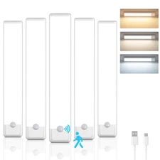 5-Pack Motion Sensor Under Cabinet Light, 3 Color Temperature Dimmable Rechar...