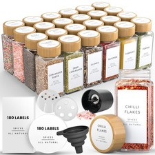 Glass Spice Jars with 360 Labels -24 pcs- 4oz- Spice Containers with Bamboo L...