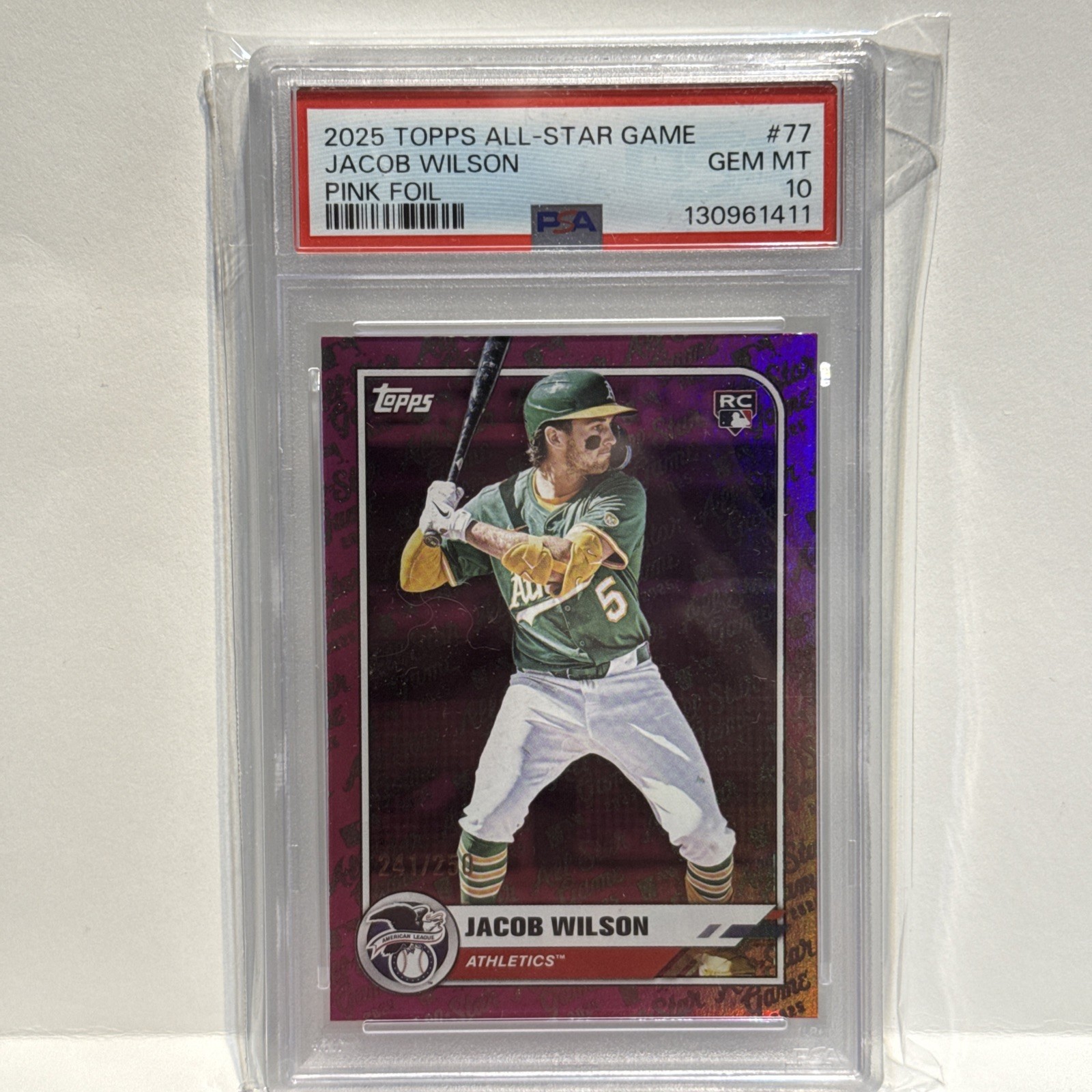 2025 Topps All Star Game Jacob Wilson Pink Foil RC /250 Athletics PSA 10