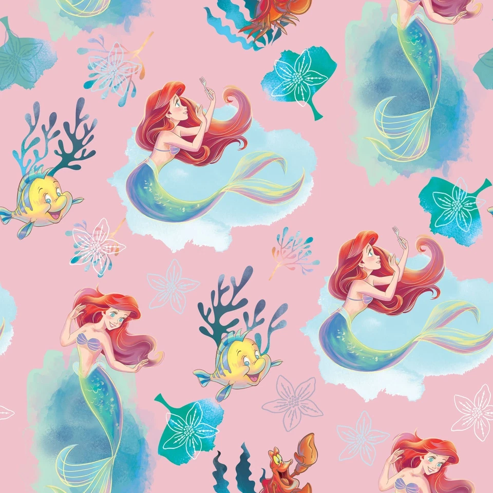 Springs Creative Disneys Princess Ariel Pink Nursery Childrens Cotton Fabric bty - Image 2 of 2