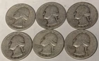 Lot of 6 1945 Washington Silver Quarters 90% percent silver sold for melt