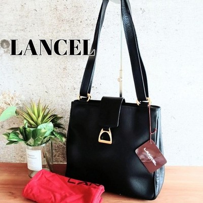 LANCEL Vintage Paris Shoulder Bag Tote Bag Leather Black w/ Dust 