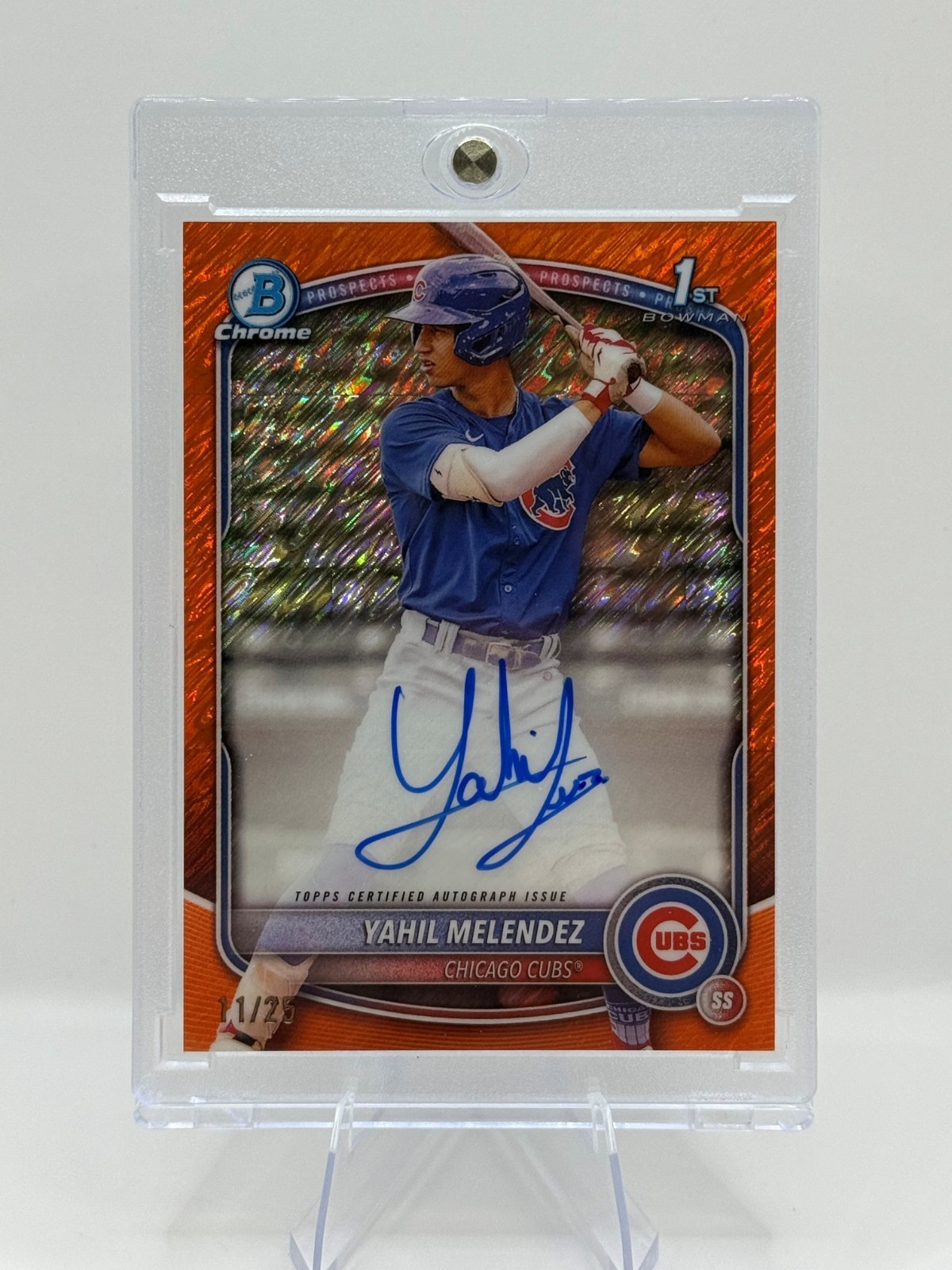 2025 BOWMAN CHROME PROSPECT YAHIL MELENDEZ ORANGE /25 ON CARD AUTO #CPA-YM RC