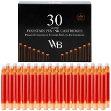 Wordsworth & Black Fountain Pen Ink Refills - Set of 30 Orange Ink Cartridges...