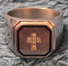 Stainless Steel Mens Cross Signet Ring Silver...