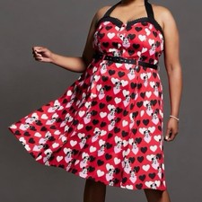 Disney Her Universe Mickey Mouse Retro Dress Hearts Pinup Halter Plus Size NWT