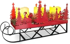Christmas Sleigh Table Centerpieces Decorations, Xmas Red Cut-Out Tree Sleigh LE